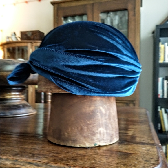 Teal Velvet Turban Hair Covering - Picture 4 of 5